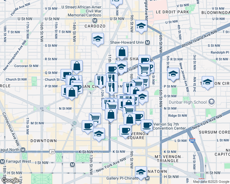 map of restaurants, bars, coffee shops, grocery stores, and more near 1408 10th Street Northwest in Washington