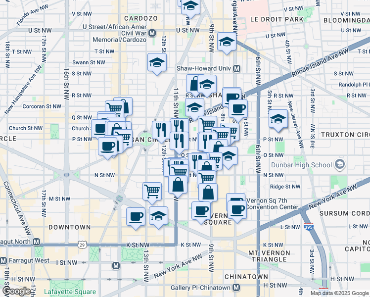 map of restaurants, bars, coffee shops, grocery stores, and more near 1408 10th Street Northwest in Washington