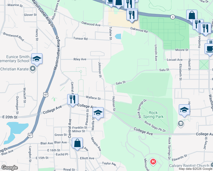 map of restaurants, bars, coffee shops, grocery stores, and more near 1100 Cardinal Street in Alton