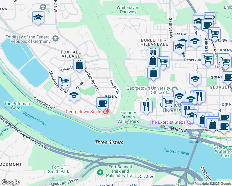 map of restaurants, bars, coffee shops, grocery stores, and more near 1510 44th Street Northwest in Washington