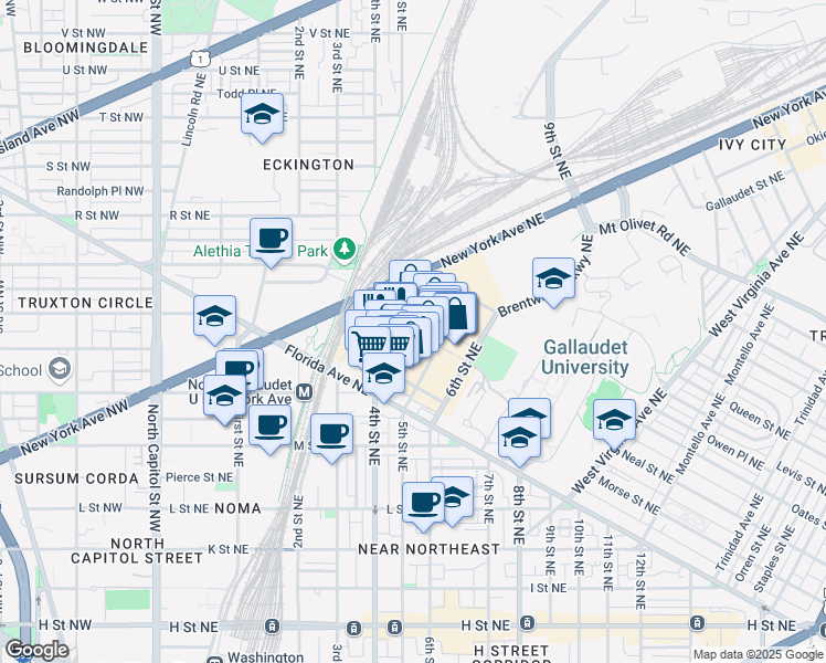 map of restaurants, bars, coffee shops, grocery stores, and more near 101 Independence Avenue Southeast in Washington