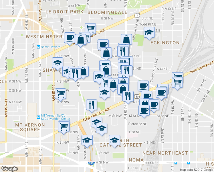 map of restaurants, bars, coffee shops, grocery stores, and more near 101 Independence Avenue Southeast in Washington