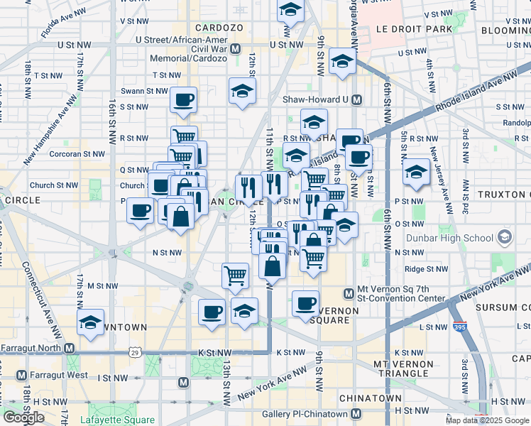 map of restaurants, bars, coffee shops, grocery stores, and more near 101 Independence Avenue Southeast in Washington