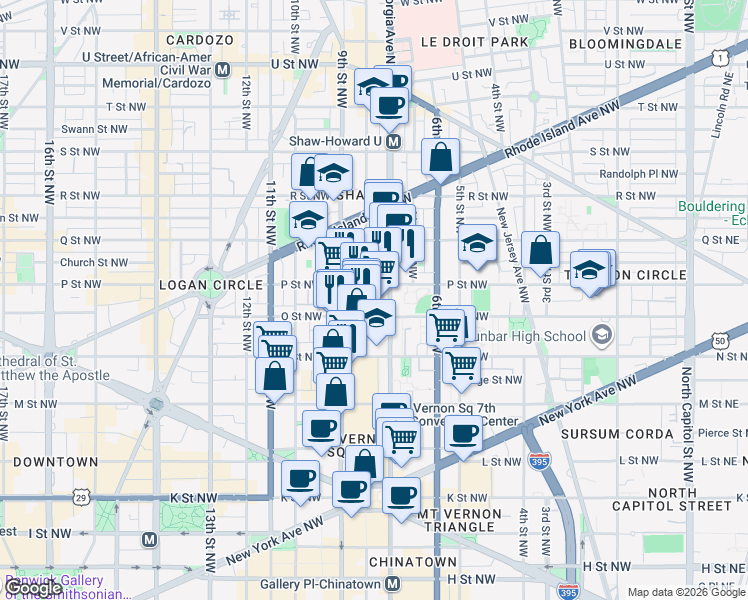 map of restaurants, bars, coffee shops, grocery stores, and more near 101 Independence Avenue Southeast in Washington