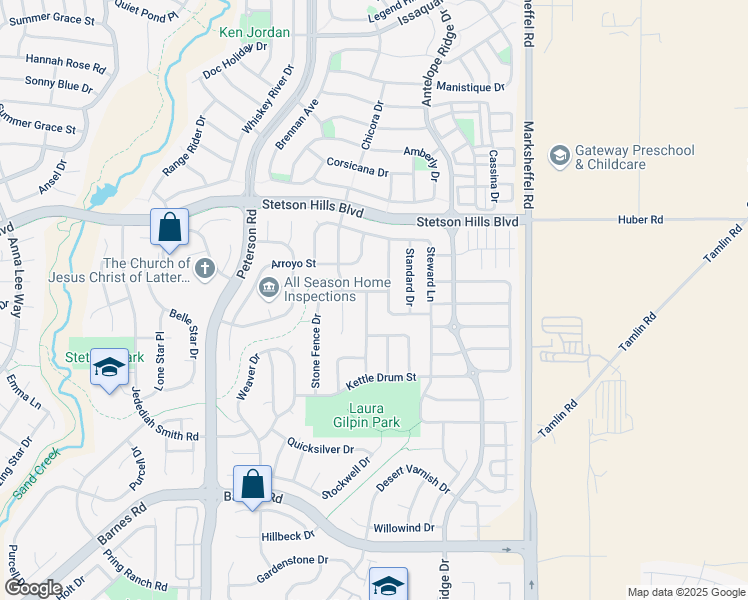 map of restaurants, bars, coffee shops, grocery stores, and more near 5395 Gentle Wind Road in Colorado Springs