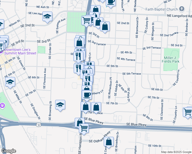 map of restaurants, bars, coffee shops, grocery stores, and more near 914 Southeast Hampton Court in Lee's Summit
