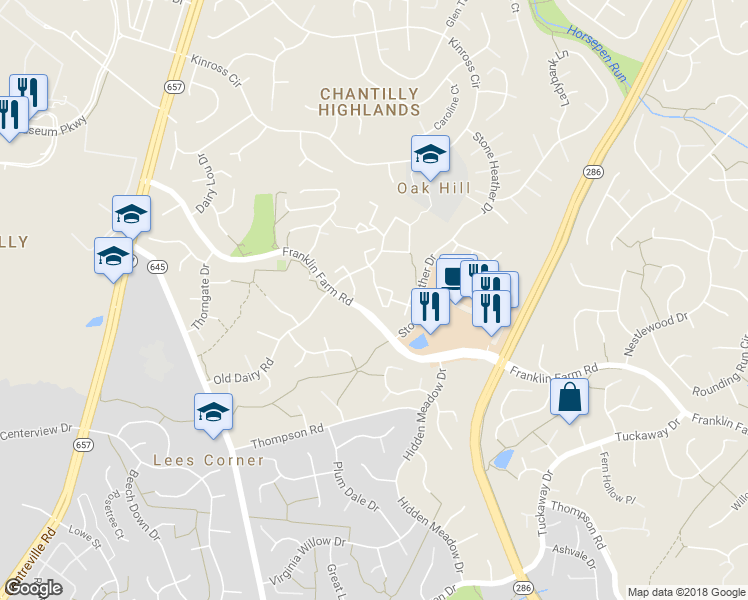 map of restaurants, bars, coffee shops, grocery stores, and more near 13437 Elevation Lane in Herndon