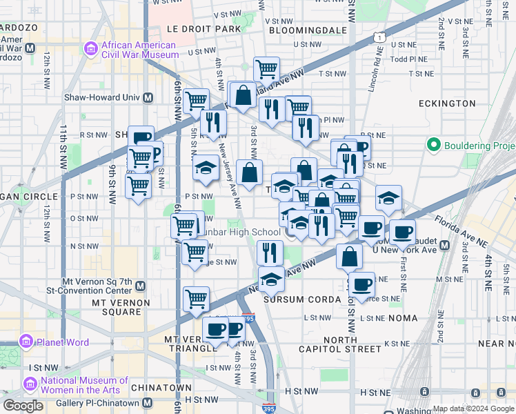 map of restaurants, bars, coffee shops, grocery stores, and more near 1421 3rd Street Northwest in Washington