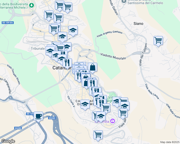 map of restaurants, bars, coffee shops, grocery stores, and more near 26 Via Domenico Milelli in Catanzaro