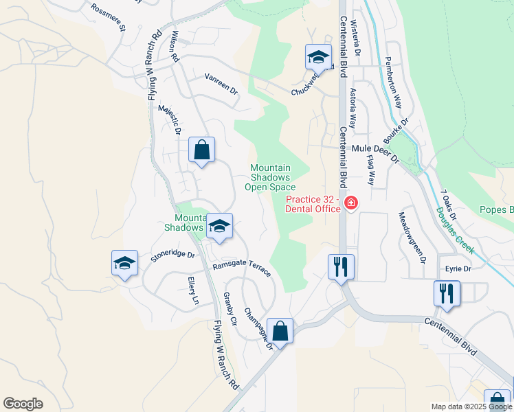 map of restaurants, bars, coffee shops, grocery stores, and more near 2215 Capra Way in Colorado Springs