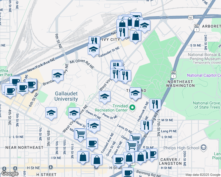map of restaurants, bars, coffee shops, grocery stores, and more near 101 Independence Avenue Southeast in Washington