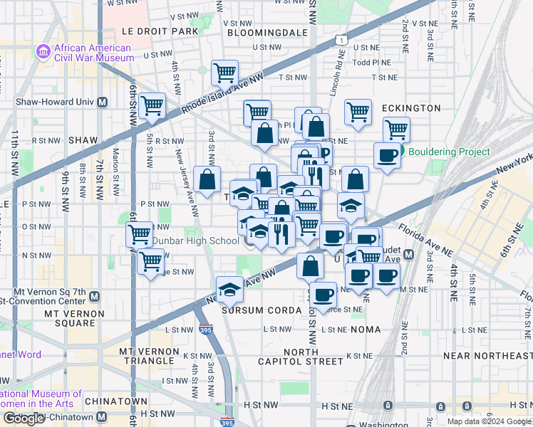 map of restaurants, bars, coffee shops, grocery stores, and more near 101 Independence Avenue Southeast in Washington