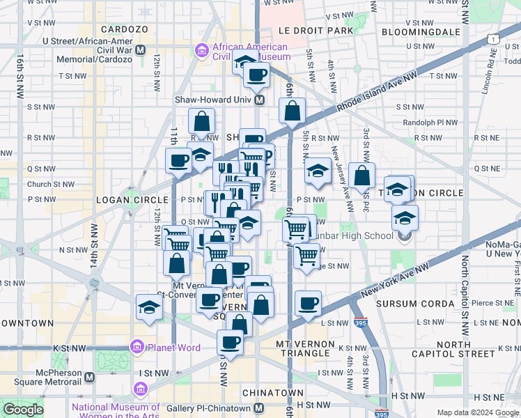 map of restaurants, bars, coffee shops, grocery stores, and more near 101 Independence Avenue Southeast in Washington