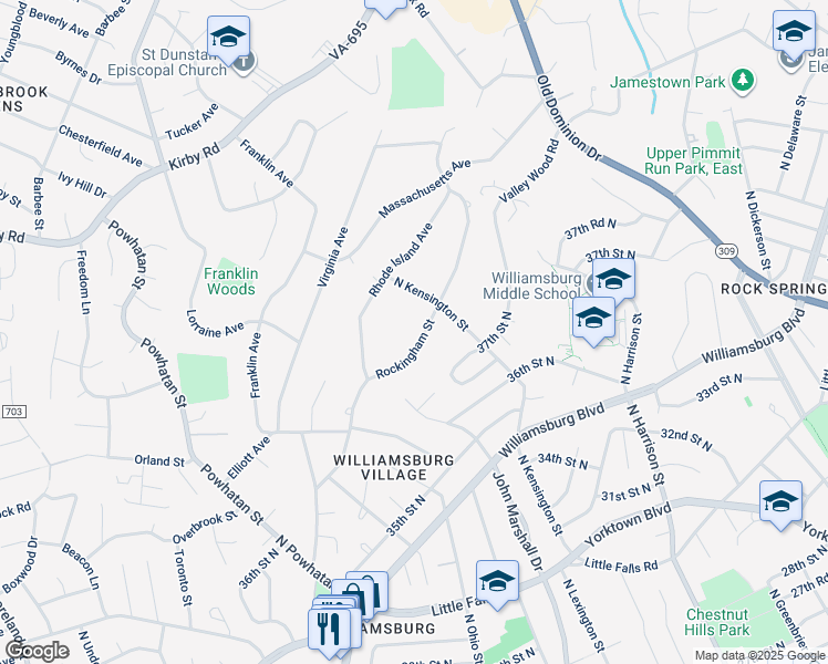 map of restaurants, bars, coffee shops, grocery stores, and more near 2012 Rockingham Street in McLean