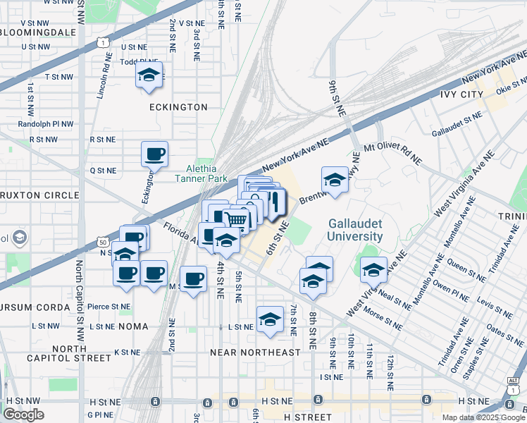 map of restaurants, bars, coffee shops, grocery stores, and more near 101 Independence Avenue Southeast in Washington