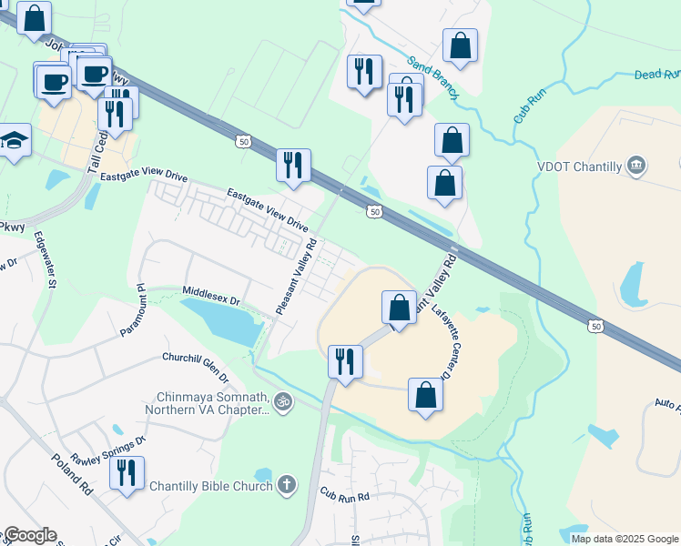 map of restaurants, bars, coffee shops, grocery stores, and more near 44134 Puma Square in Chantilly