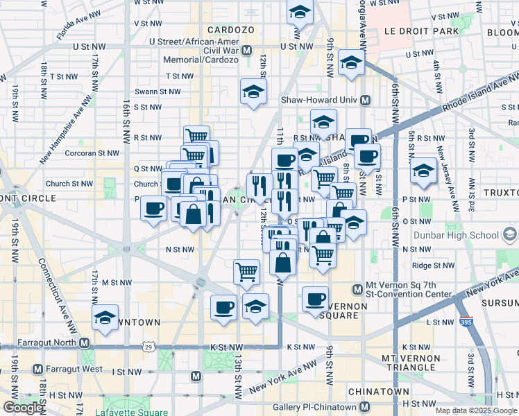 map of restaurants, bars, coffee shops, grocery stores, and more near 1422 12th Street Northwest in Washington