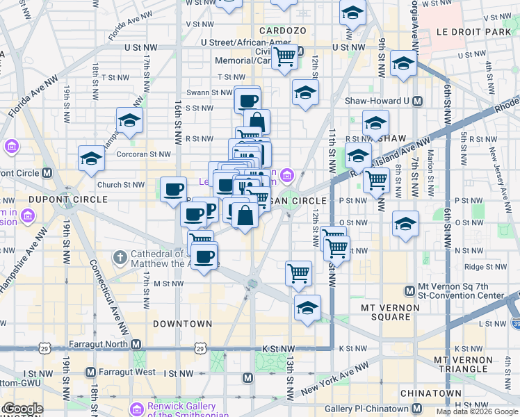 map of restaurants, bars, coffee shops, grocery stores, and more near 101 Independence Avenue Southeast in Washington