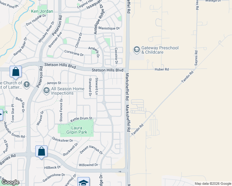 map of restaurants, bars, coffee shops, grocery stores, and more near 7770 Mountain Laurel Drive in Colorado Springs