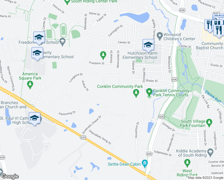 map of restaurants, bars, coffee shops, grocery stores, and more near 25578 Dapper Court in Chantilly