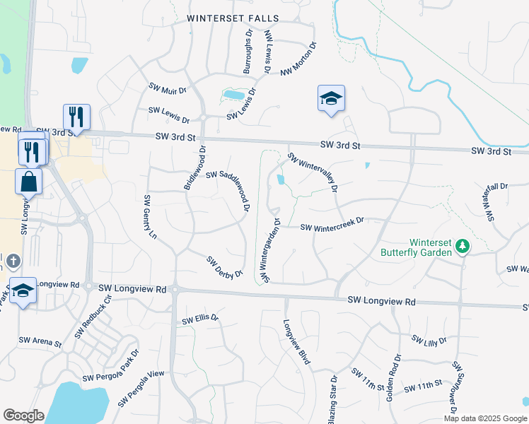 map of restaurants, bars, coffee shops, grocery stores, and more near 412 Southwest Wintergarden Drive in Lee's Summit