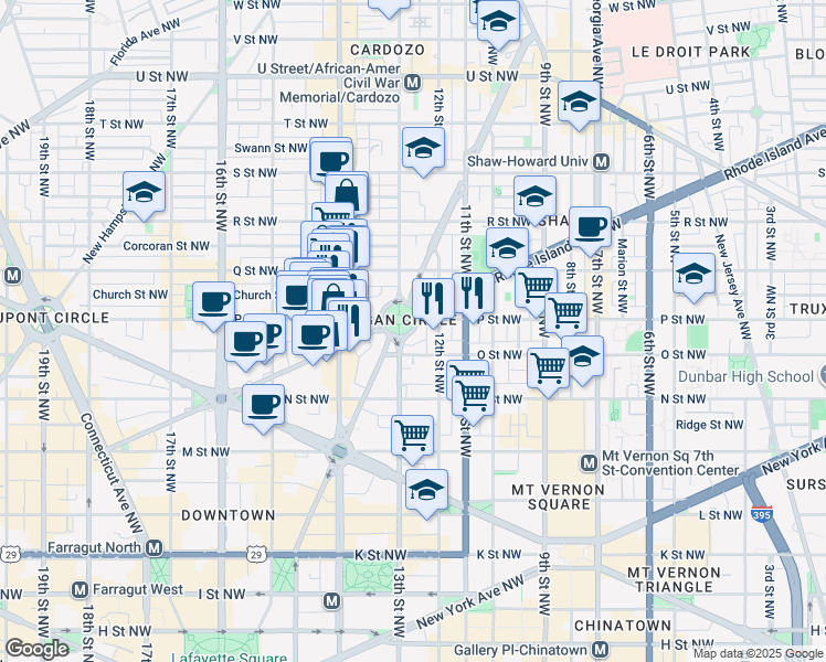 map of restaurants, bars, coffee shops, grocery stores, and more near 101 Independence Avenue Southeast in Washington