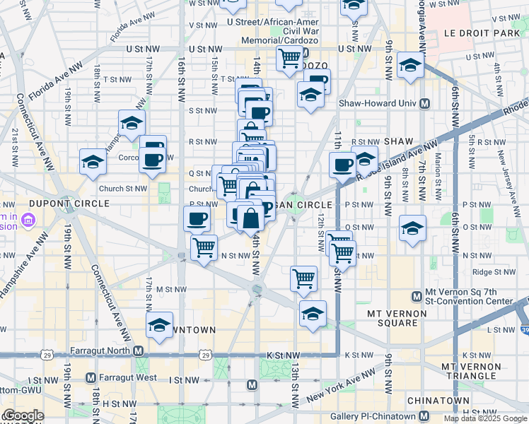map of restaurants, bars, coffee shops, grocery stores, and more near 101 Independence Avenue Southeast in Washington