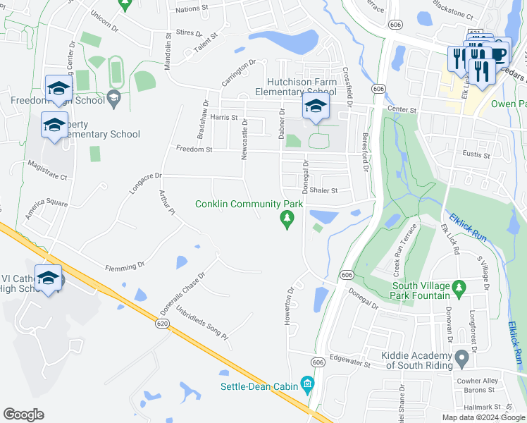 map of restaurants, bars, coffee shops, grocery stores, and more near 25566 Mimosa Tree Court in Chantilly