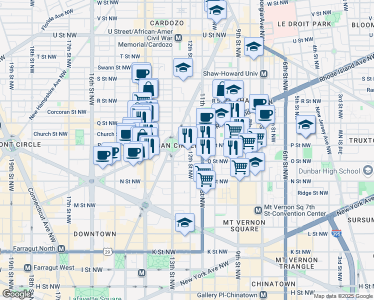 map of restaurants, bars, coffee shops, grocery stores, and more near 101 Independence Avenue Southeast in Washington