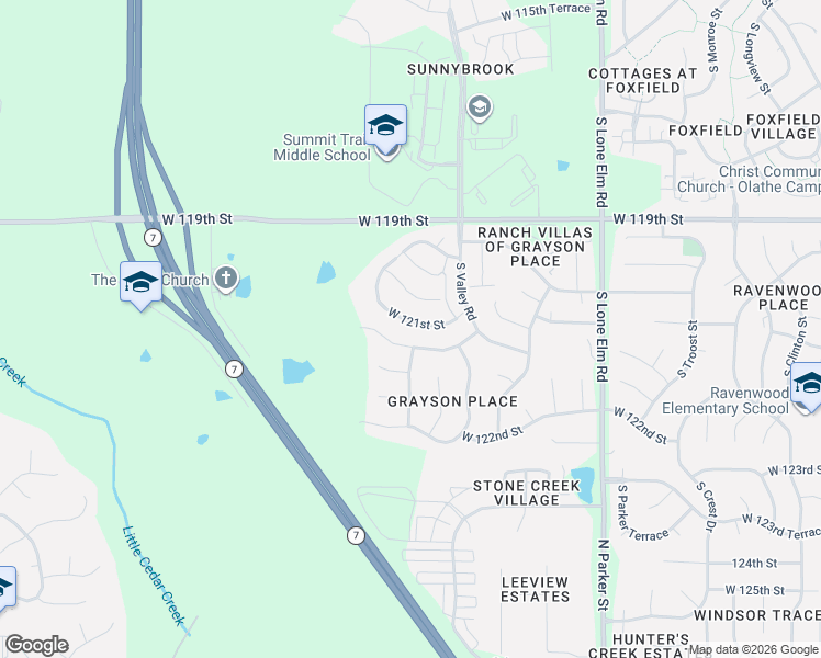 map of restaurants, bars, coffee shops, grocery stores, and more near 22177 West 120th Terrace in Olathe