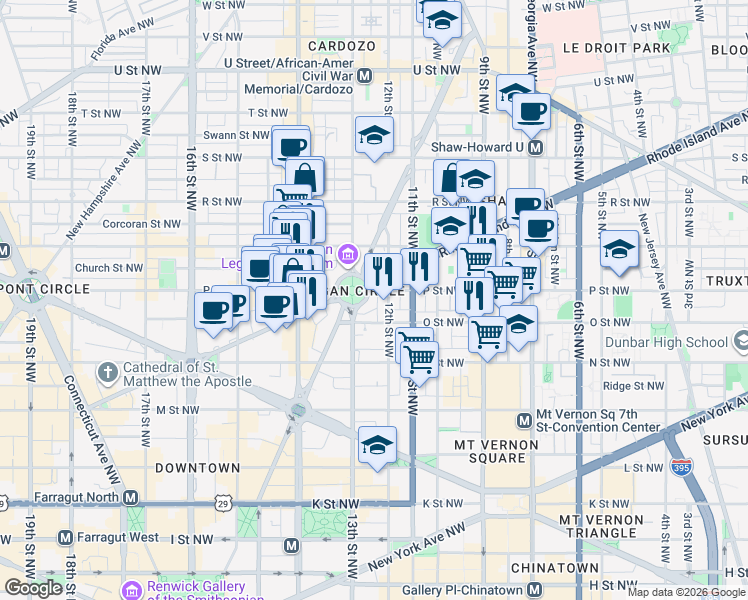 map of restaurants, bars, coffee shops, grocery stores, and more near 101 Independence Avenue Southeast in Washington