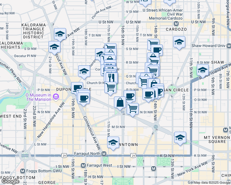 map of restaurants, bars, coffee shops, grocery stores, and more near 101 Independence Avenue Southeast in Washington