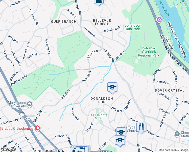 map of restaurants, bars, coffee shops, grocery stores, and more near 2533 North Upland Street in Arlington