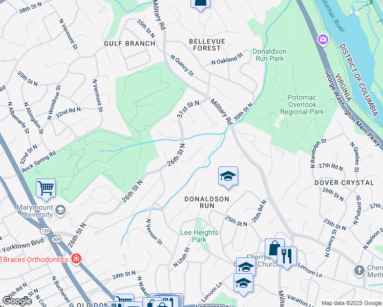 map of restaurants, bars, coffee shops, grocery stores, and more near 2533 North Upland Street in Arlington