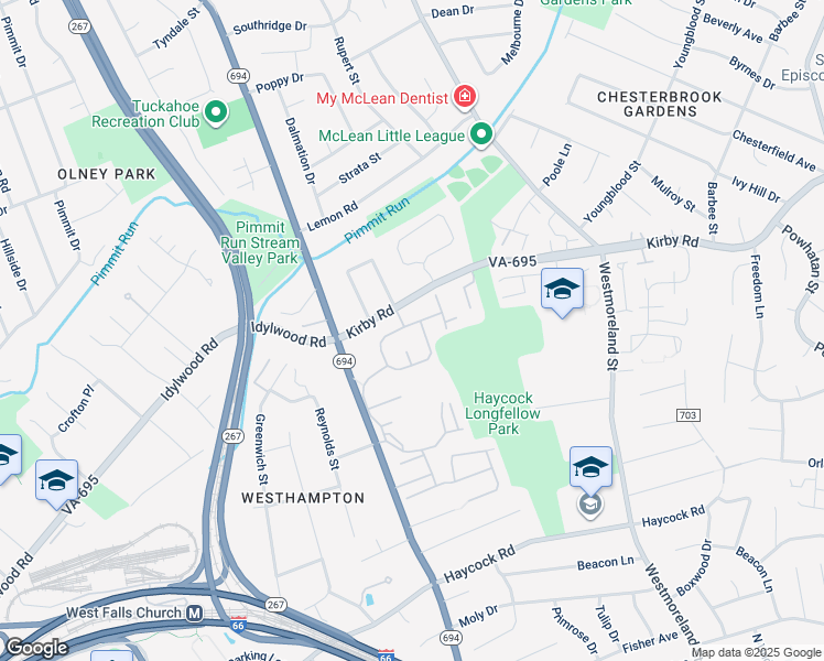 map of restaurants, bars, coffee shops, grocery stores, and more near 6897 McLean Province Circle in Falls Church