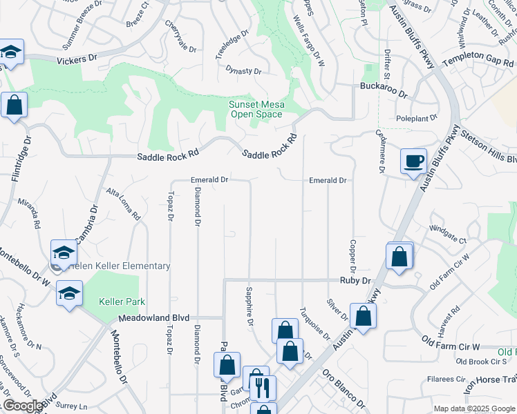 map of restaurants, bars, coffee shops, grocery stores, and more near 5420 Sapphire Drive in Colorado Springs