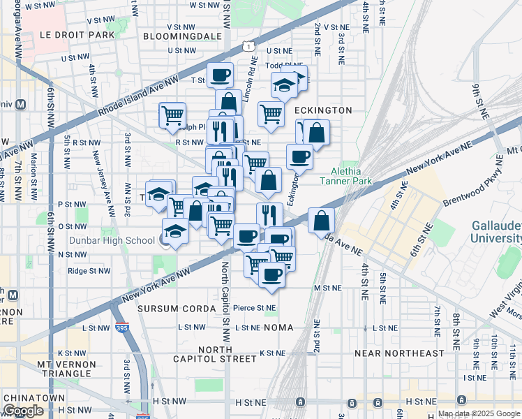 map of restaurants, bars, coffee shops, grocery stores, and more near 101 Independence Avenue Southeast in Washington