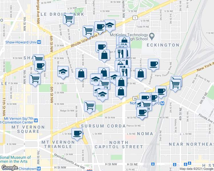 map of restaurants, bars, coffee shops, grocery stores, and more near 101 Independence Avenue Southeast in Washington
