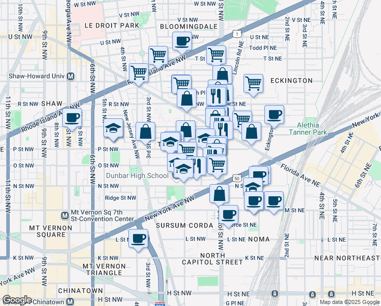 map of restaurants, bars, coffee shops, grocery stores, and more near 101 Independence Avenue Southeast in Washington