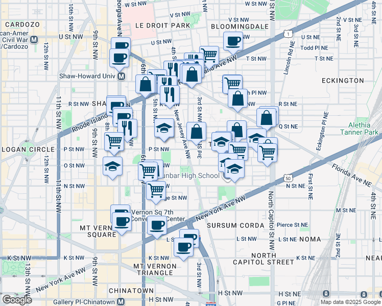 map of restaurants, bars, coffee shops, grocery stores, and more near 101 Independence Avenue Southeast in Washington