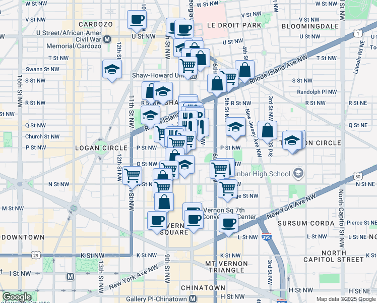 map of restaurants, bars, coffee shops, grocery stores, and more near 101 Independence Avenue Southeast in Washington