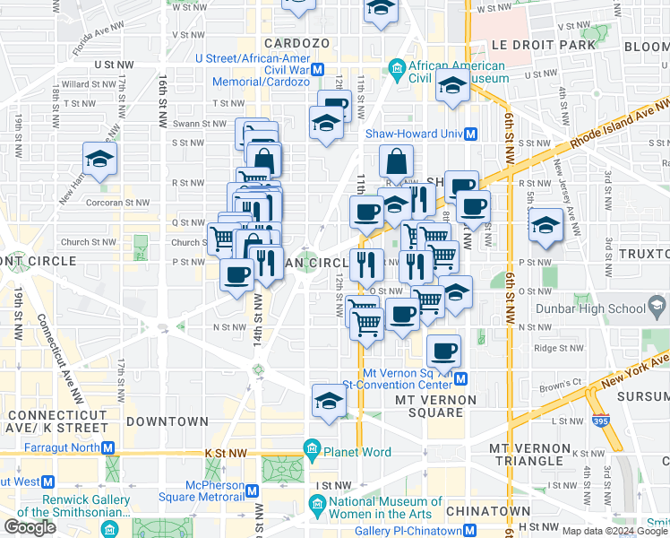 map of restaurants, bars, coffee shops, grocery stores, and more near 101 Independence Avenue Southeast in Washington