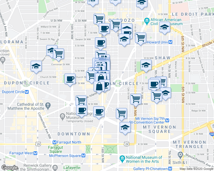 map of restaurants, bars, coffee shops, grocery stores, and more near 101 Independence Avenue Southeast in Washington