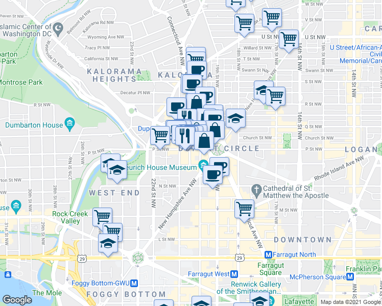 map of restaurants, bars, coffee shops, grocery stores, and more near 101 Independence Avenue Southeast in Washington