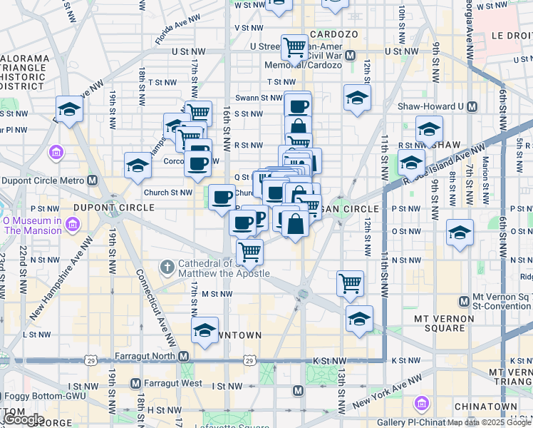 map of restaurants, bars, coffee shops, grocery stores, and more near 1471 P Street Northwest in Washington