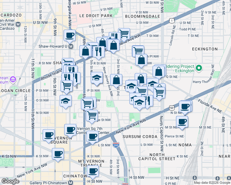 map of restaurants, bars, coffee shops, grocery stores, and more near 101 Independence Avenue Southeast in Washington