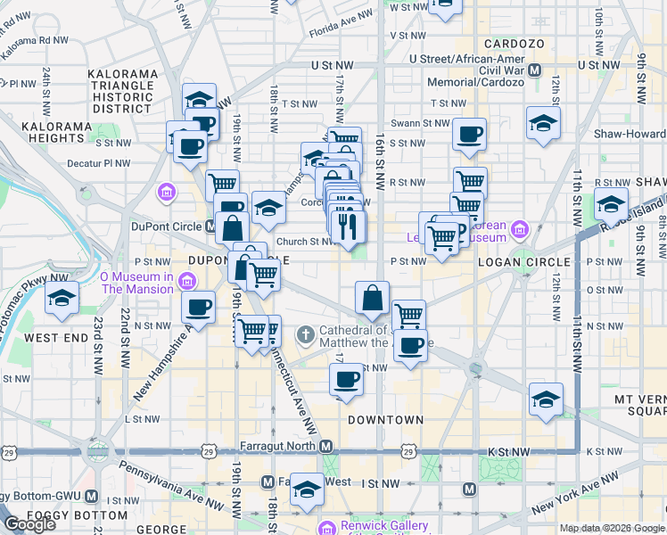 map of restaurants, bars, coffee shops, grocery stores, and more near 101 Independence Avenue Southeast in Washington