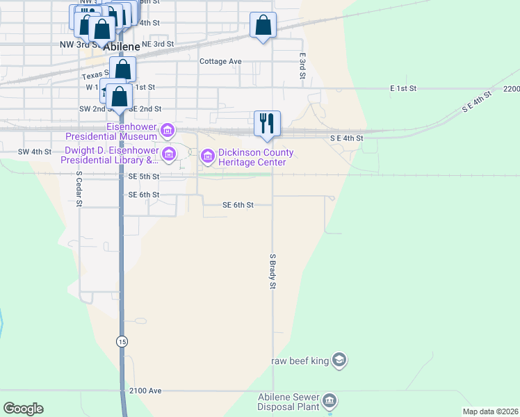 map of restaurants, bars, coffee shops, grocery stores, and more near 507 Southeast 6th Street in Abilene