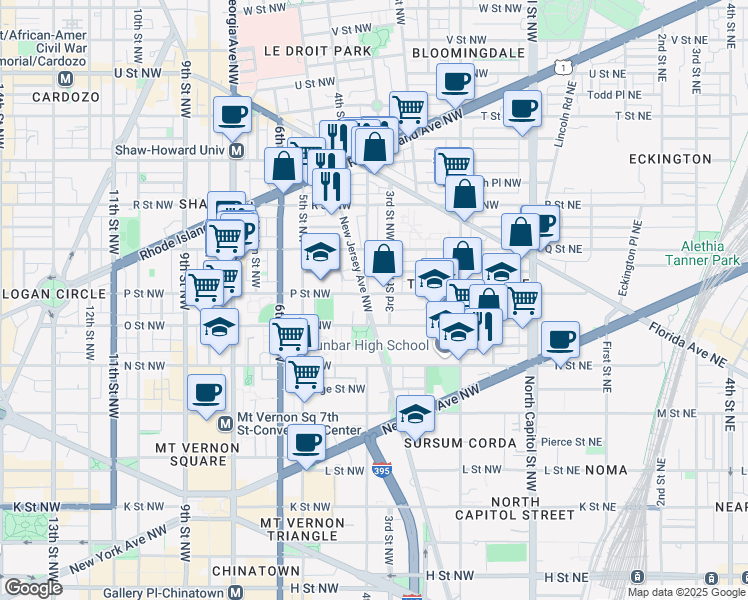 map of restaurants, bars, coffee shops, grocery stores, and more near 1431 New Jersey Avenue Northwest in Washington