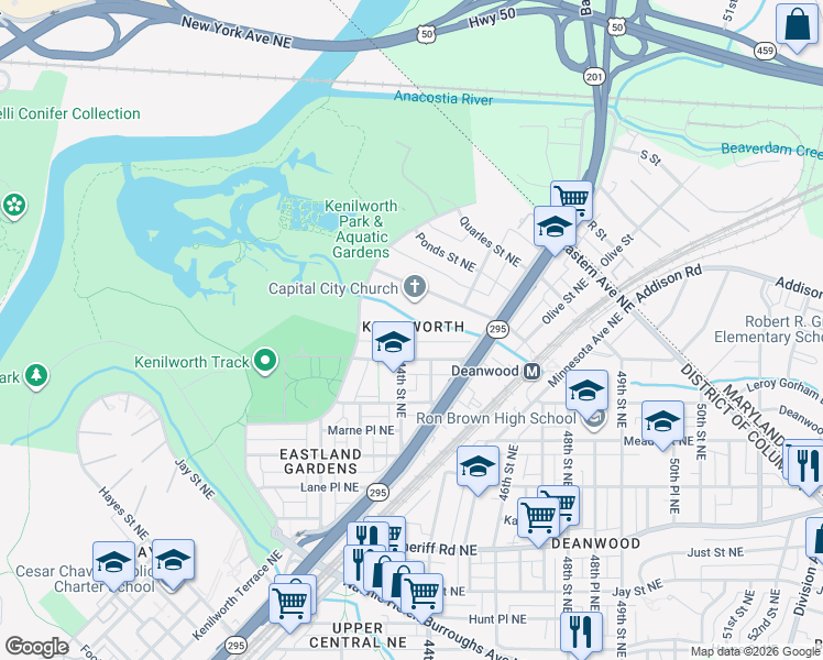 map of restaurants, bars, coffee shops, grocery stores, and more near 101 Independence Avenue Southeast in Washington
